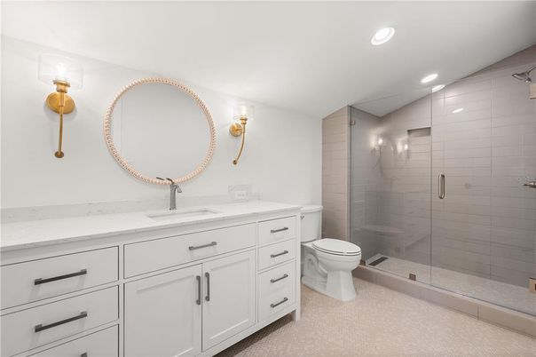 Bathroom, Glass Shower, Interior, Recessed Lighting