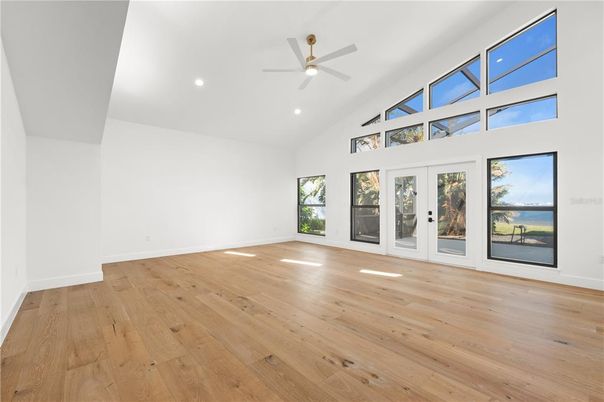 Empty room, Fireplace, Interior, Recessed Lighting, Wood Texture Flooring