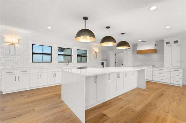 Interior, Kitchen, Pendant Lights, Recessed Lighting, Wood Texture Flooring
