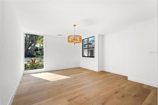 Empty room, Interior, Pendant Lights, Wood Texture Flooring