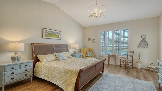 Bedroom, Interior, Pendant Lights, Wood Texture Flooring