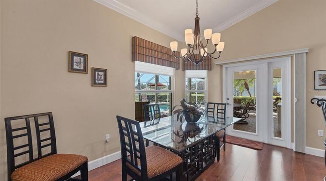 Chandelier, Dining room, Interior, Wood Texture Flooring