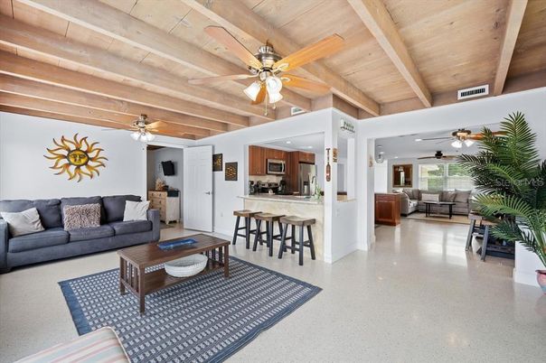 Interior, Kitchen, Living room, Recessed Lighting, Wooden Beams, Wooden Ceilings