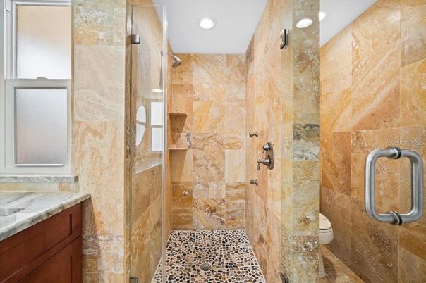 Bathroom, Glass Shower, Interior, Recessed Lighting