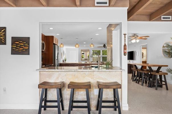 Interior, Kitchen, Pendant Lights, Recessed Lighting, Wooden Beams
