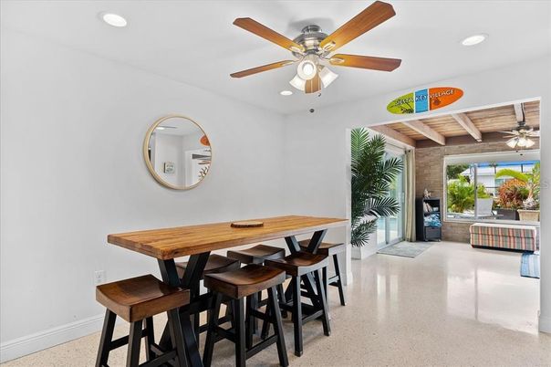 Dining room, Interior, Recessed Lighting, Stone Walls, Wooden Beams, Wooden Ceilings