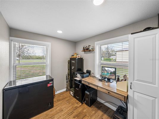 Home Office, Interior, Recessed Lighting, Wood Texture Flooring