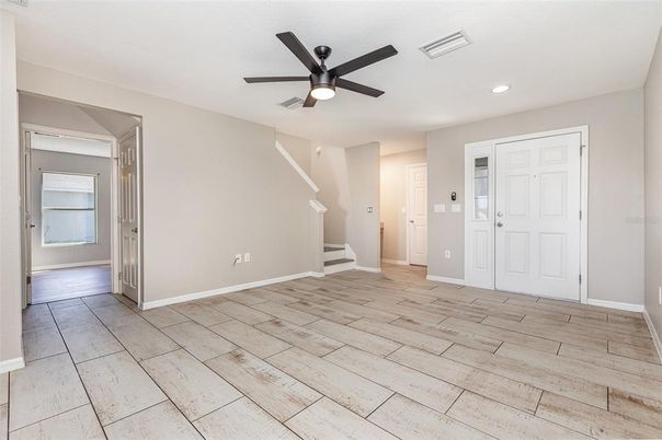 Empty room, Interior, Recessed Lighting, Wood Texture Flooring