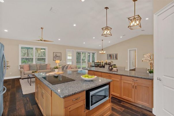 Dining room, Interior, Kitchen, Living room, Pendant Lights, Recessed Lighting, Wood Texture Flooring