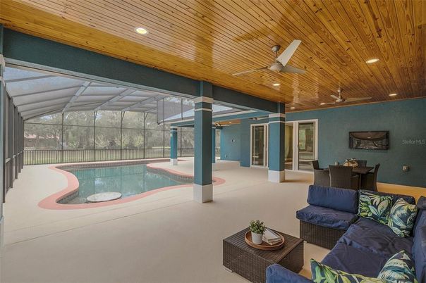 Dining room, Glass Ceilings, Interior, Pool, Recessed Lighting, Sun Room, Wooden Ceilings