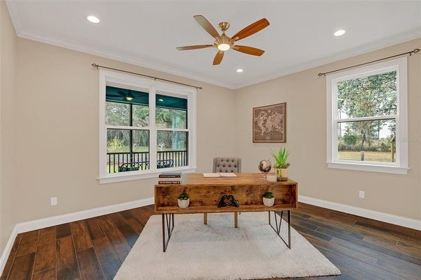 Home Office, Interior, Recessed Lighting, Wood Texture Flooring