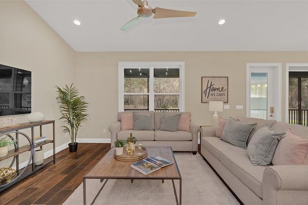 Interior, Living room, Recessed Lighting, Wood Texture Flooring