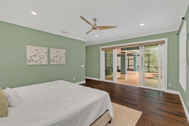 Bedroom, Interior, Recessed Lighting, Wood Texture Flooring