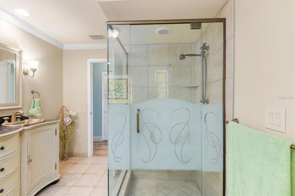 Bathroom, Glass Shower, Interior, Recessed Lighting
