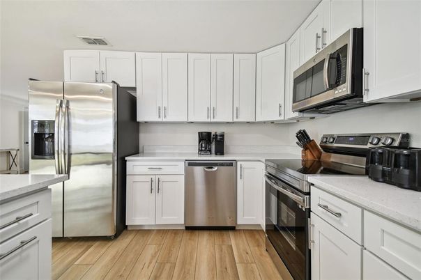 Interior, Kitchen, Stainless Steel Appliances, Wood Texture Flooring
