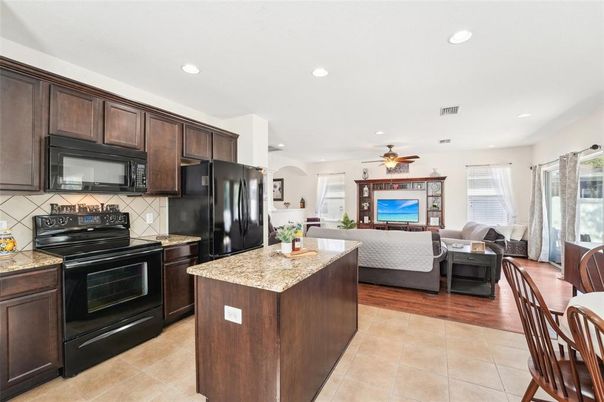 Interior, Kitchen, Living room, Recessed Lighting, Wood Texture Flooring