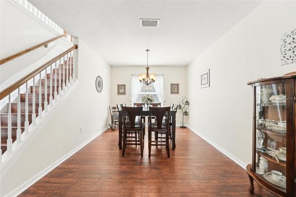 Chandelier, Dining room, Interior, Wood Texture Flooring