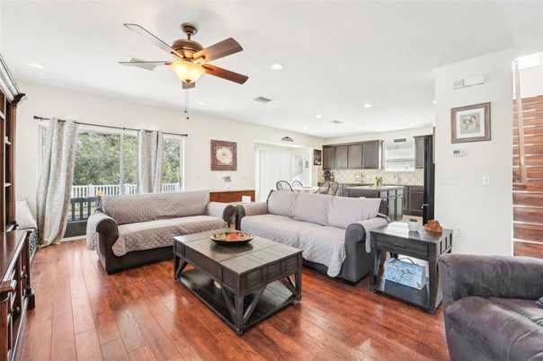 Interior, Kitchen, Living room, Recessed Lighting, Wood Texture Flooring