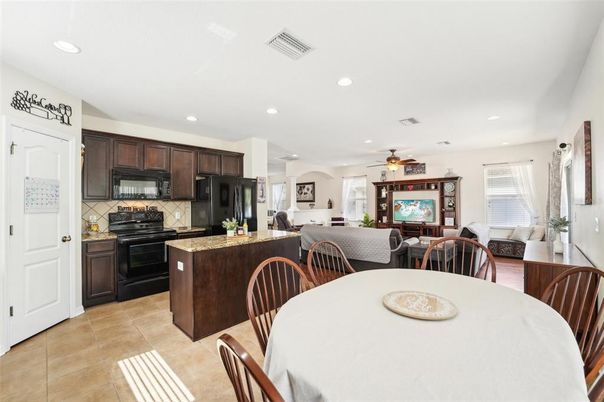 Dining room, Interior, Kitchen, Living room, Recessed Lighting