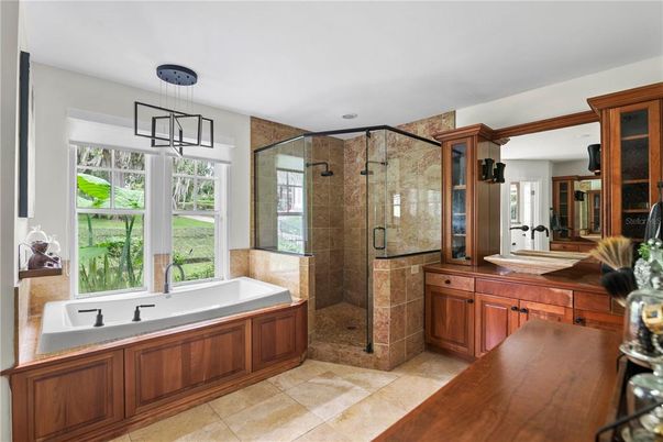 Bathroom, Glass Shower, Interior, Pendant Lights