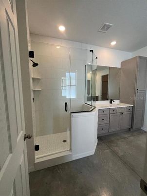 Bathroom, Dual Sink Vanities, Glass Shower, Interior, Recessed Lighting