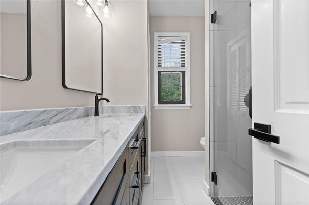 Bathroom, Dual Sink Vanities, Glass Shower, Interior
