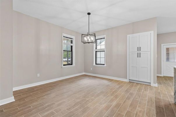 Empty room, Interior, Pendant Lights, Wood Texture Flooring