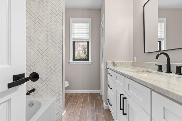 Bathroom, Dual Sink Vanities, Interior, Wood Texture Flooring