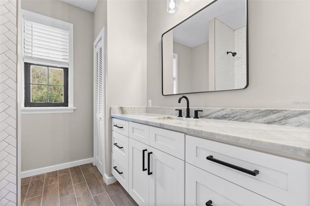 Bathroom, Dual Sink Vanities, Interior, Wood Texture Flooring