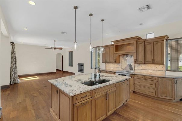 Interior, Kitchen, Pendant Lights, Recessed Lighting, Wood Texture Flooring