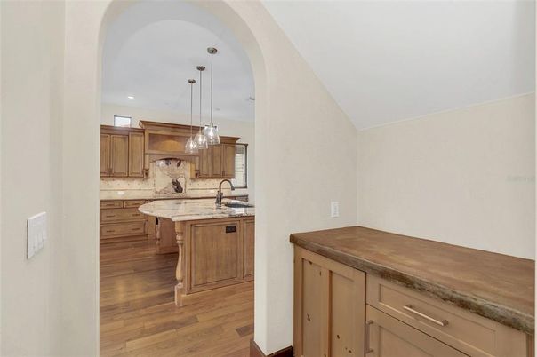 Interior, Kitchen, Pendant Lights, Recessed Lighting, Wood Texture Flooring