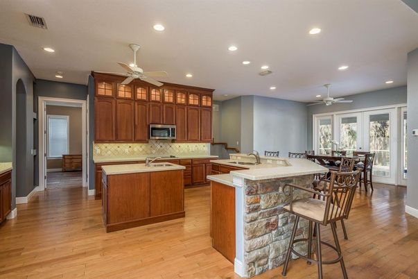 Dining room, Interior, Kitchen, Recessed Lighting, Wood Texture Flooring
