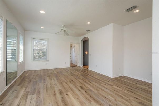 Empty room, Interior, Recessed Lighting, Wood Texture Flooring
