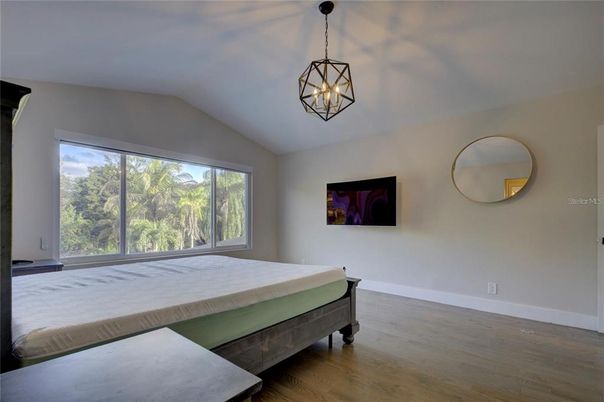 Bedroom, Interior, Pendant Lights, Wood Texture Flooring