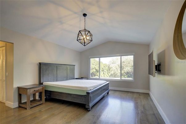 Bedroom, Interior, Pendant Lights, Wood Texture Flooring