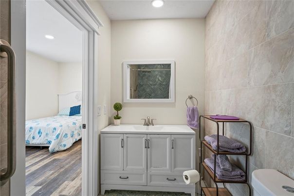Bathroom, Bedroom, Interior, Recessed Lighting, Wood Texture Flooring