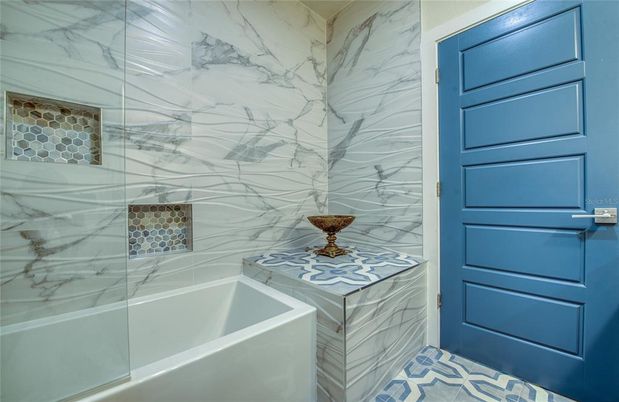 Bathroom, Glass Shower, Interior, Marble Walls