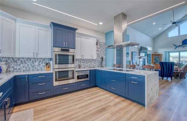Dining room, Interior, Kitchen, Recessed Lighting, Stainless Steel Appliances, Wood Texture Flooring