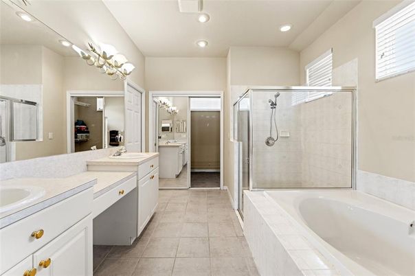 Bathroom, Dual Sink Vanities, Glass Shower, Interior, Recessed Lighting
