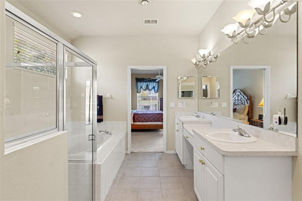 Bathroom, Bedroom, Dual Sink Vanities, Glass Shower, Interior, Recessed Lighting