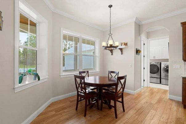 Dining room, Interior, Pendant Lights, Washer, Wood Texture Flooring