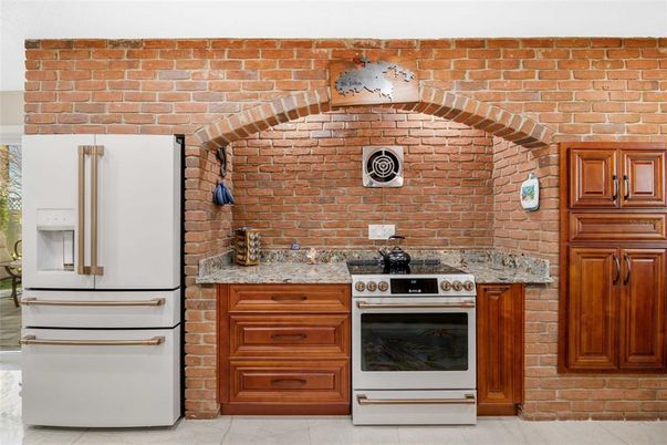 Interior, Kitchen, Stainless Steel Appliances, Stone Walls