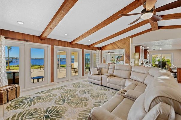 Interior, Living room, Recessed Lighting, Wooden Beams