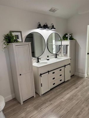Bathroom, Dual Sink Vanities, Interior, Wood Texture Flooring