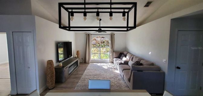 Interior, Living room, Pendant Lights, Wood Texture Flooring