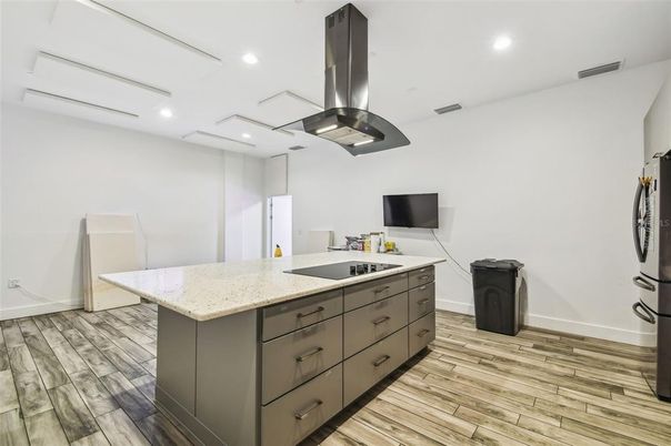 Interior, Kitchen, Recessed Lighting, Wood Texture Flooring
