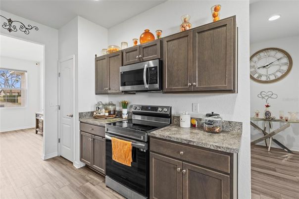 Interior, Kitchen, Recessed Lighting, Wood Texture Flooring