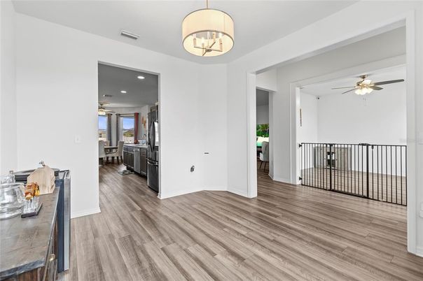 Dining room, Interior, Recessed Lighting, Wood Texture Flooring