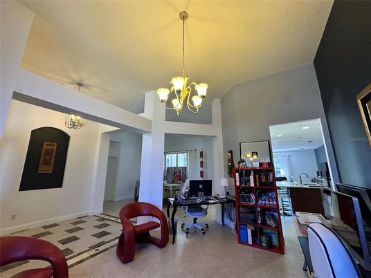 Chandelier, Home Office, Interior, Recessed Lighting