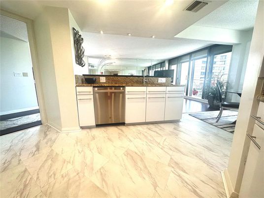 Interior, Kitchen, Marble, Recessed Lighting, Stainless Steel Appliances